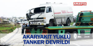 akaryakıt yüklü tanker devrildi